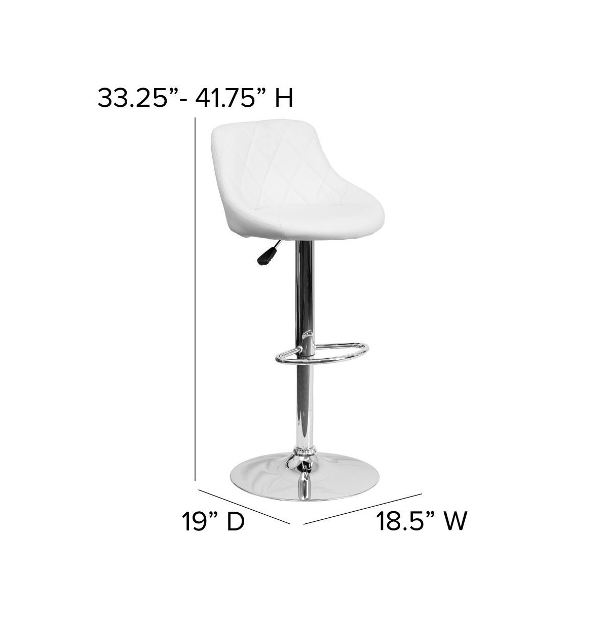 2 Pack Contemporary Vinyl Bucket Seat Adjustable Height Barstool With Diamond Pattern Back And Chrome Base