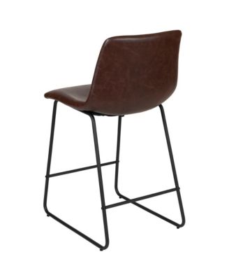 24 Inch Faux Counter Height Bucket Seat Stools, Set Of 2