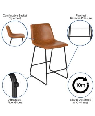 24 Inch Faux Counter Height Bucket Seat Stools, Set Of 2