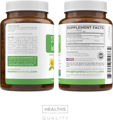 St Johns Wort Capsules, Powerful 900mcg Hypericin - Standardized Extract & Whole Herb Supplement, Health's Harmony, 180ct