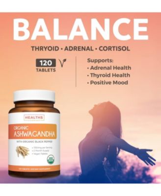 USDA Organic Ashwagandha Tablets, Natural Adrenal Support, Cortisol & Thyroid Support, Immune Support, Health's Harmony, 120ct