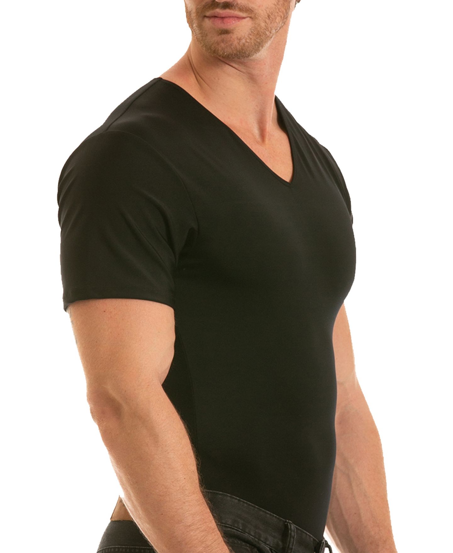 Мужские футболки Instaslim Big & Tall Insta Slim 3 Pack Compression Short Sleeve V-Neck T-Shirts, цвет: Чёрный — фото 2