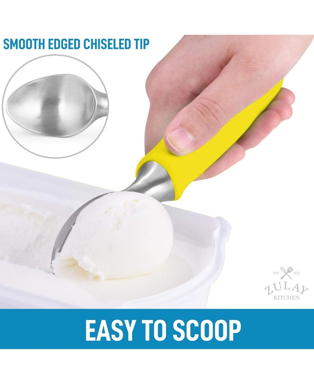 Zulay Kitchen Heavy Duty Ice Cream Scoop - Stainless Steel Ice Cream Scooper With Non-Slip Rubber Grip