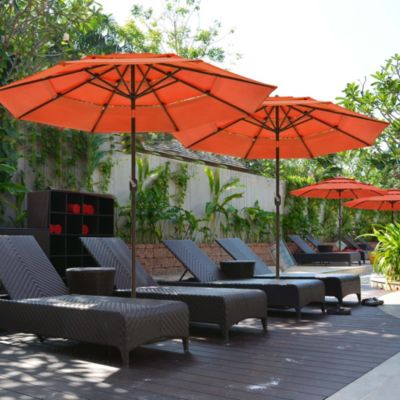 3 Tier Patio Umbrella with Crank Handle Push to Tilt Hotel Pool