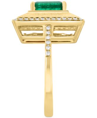 EFFY&reg; Emerald (1-3/8 ct. t.w.) & Diamond (1/4 ct. t.w.) Pyramid Inspired Statement Ring in 14k Gold