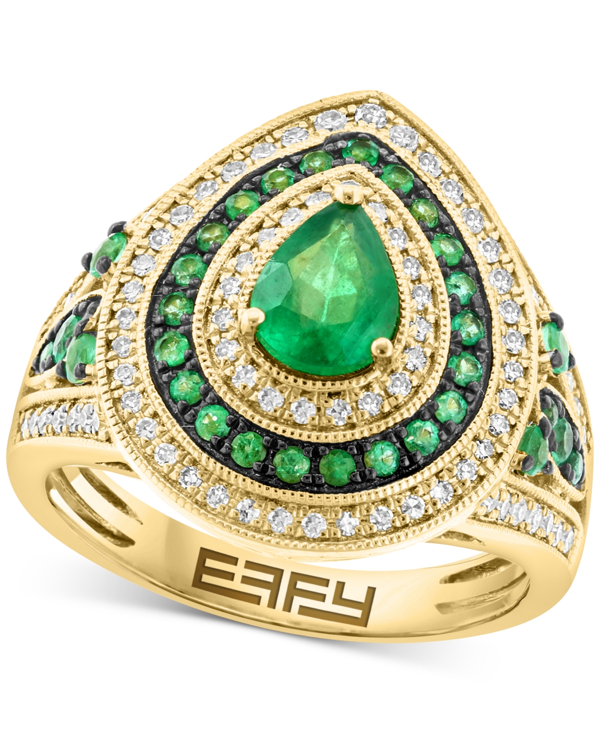 Effy Collection Effy Emerald (1-1/20 Ct. T.w.) & Diamond (3/8 Ct. T.w.) Teardrop Halo Statement Ring In 14k Gold In Yellow Gol
