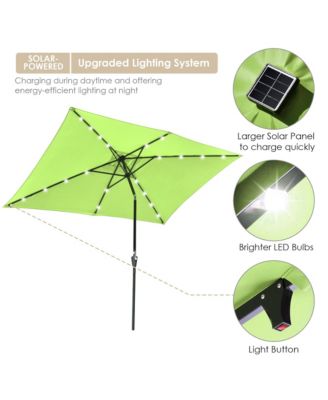 10x6.5FT Rectangle Outdoor Solar LED Patio Umbrella with Crank Tilt for Table Market Yard Deck Pool Party Green