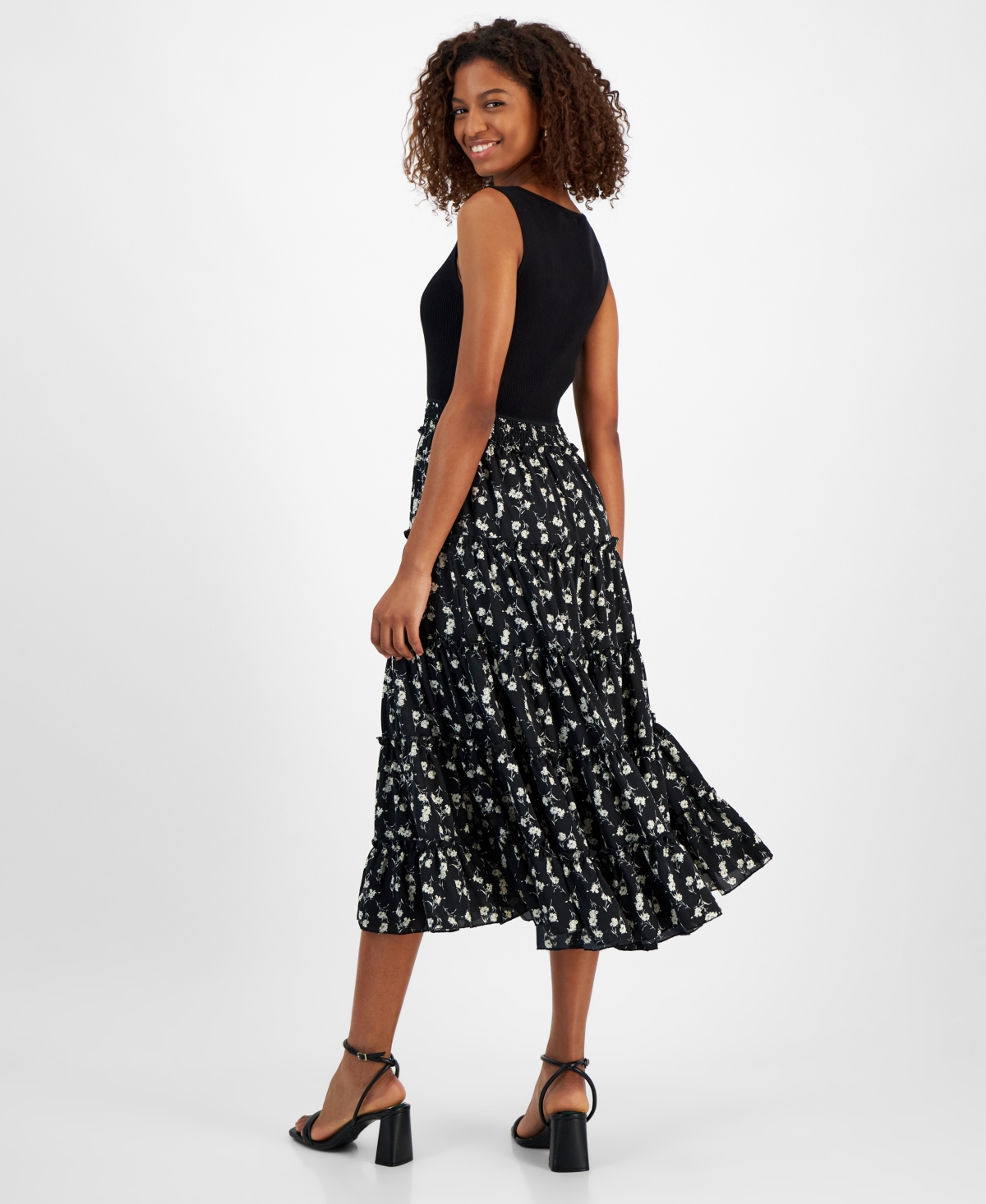 T Tahari Fit And Flare Dress In Black,flor
