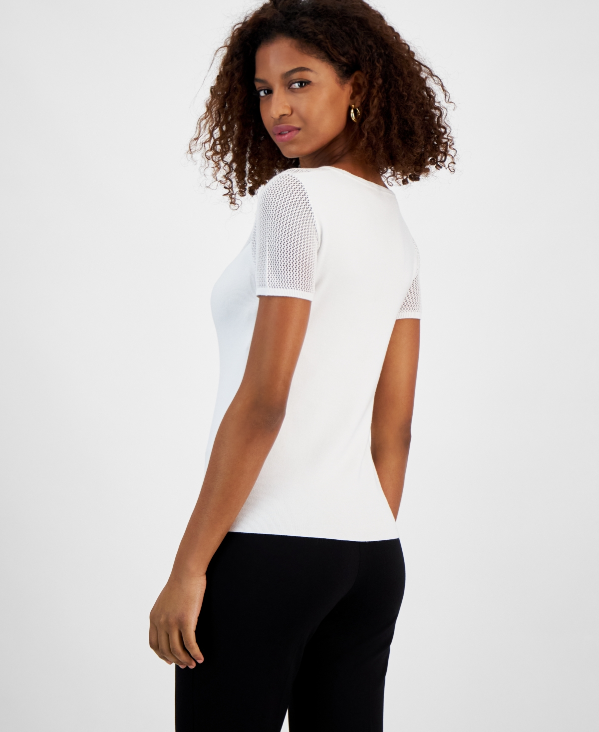 T Tahari Women's Open-Stitch Yoke Sweater