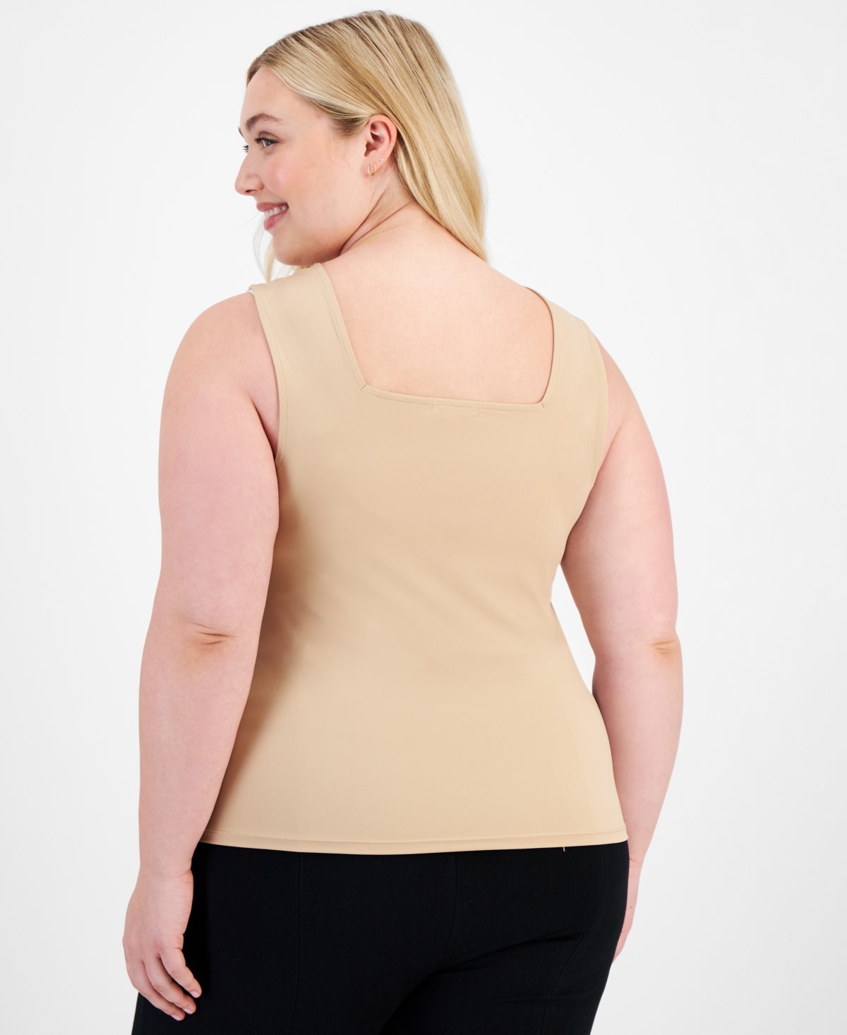 Bar Iii Plus Size Solid Square-Neck Sleeveless Tank Top, Created for Macy's