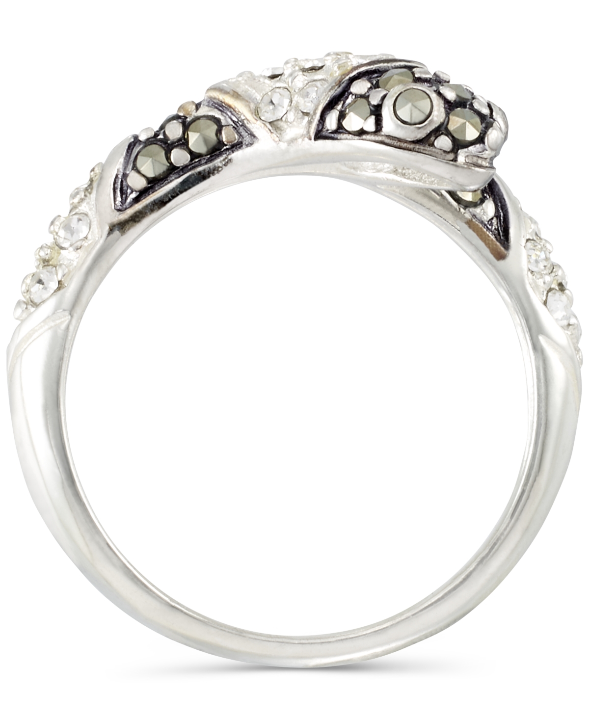 (1/3 ct. t.w.) & Crystal Snake Ring in Sterling Silver - Marcasite