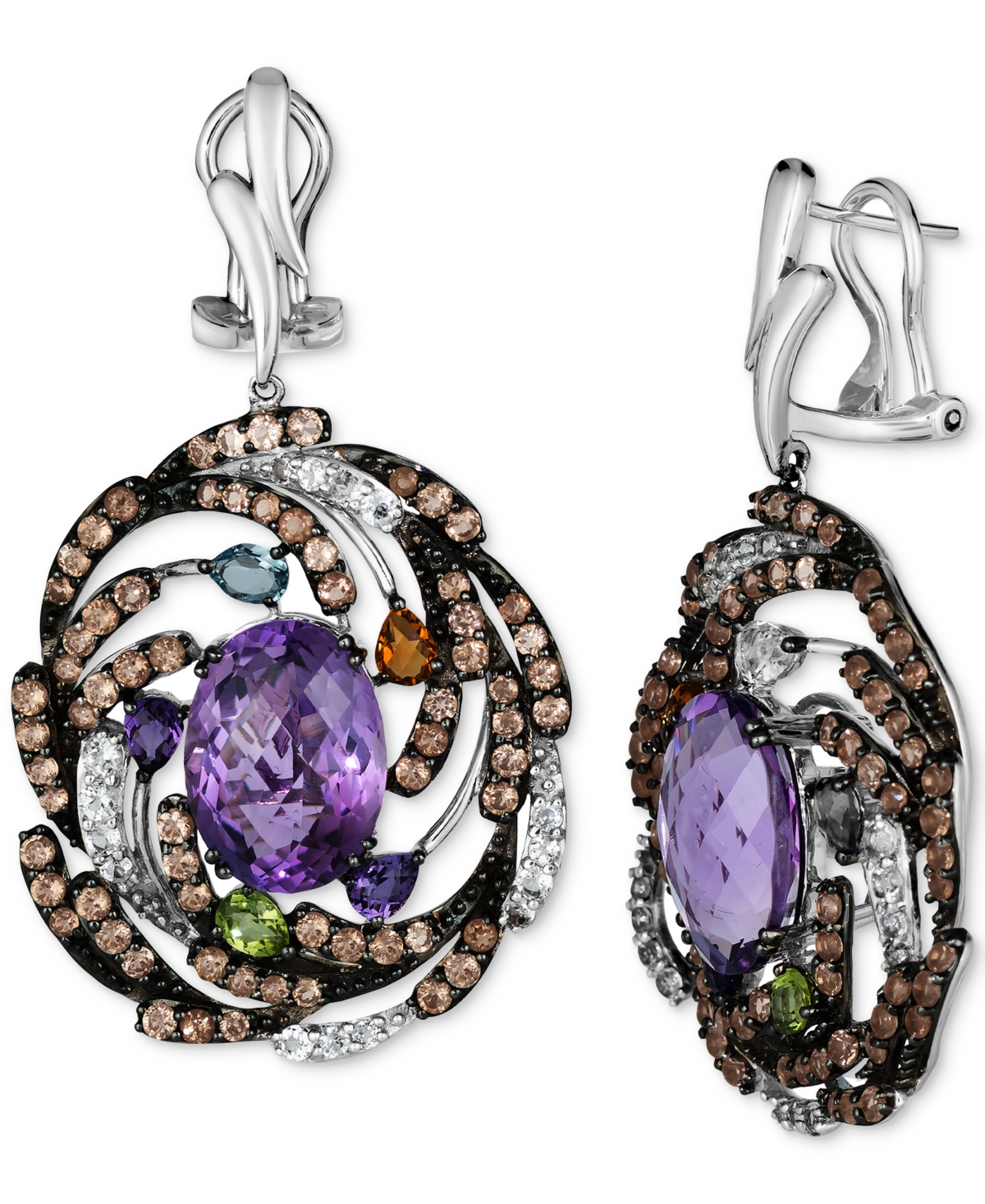 Le Vian Multi-gemstone Swirl Cluster Drop Earrings (14-1/5 Ct. T.w.) In 14k White Gold In No Color