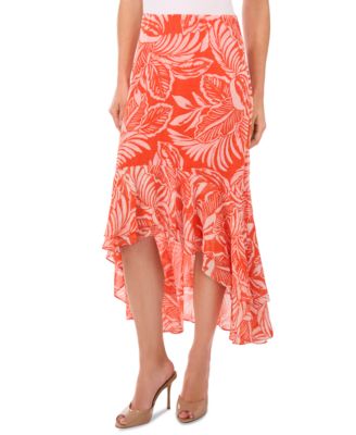 CeCe - Women's Tropical Ruffled High-Low Midi Skirt