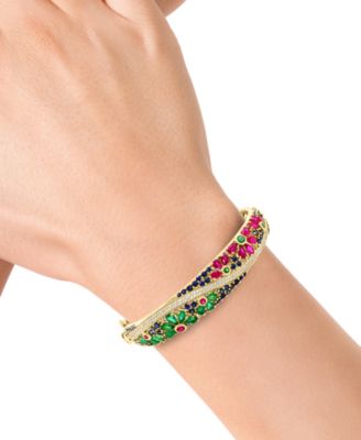 EFFY&reg; Multi-Gemstone (7-1/3 ct. t.w.) & Diamond (5/8 ct. t.w.) Flower Scape Bangle Bracelet in 14k Gold