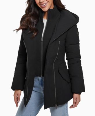 Women's Bibbed Shawl-Collar Hooded Puffer Coat