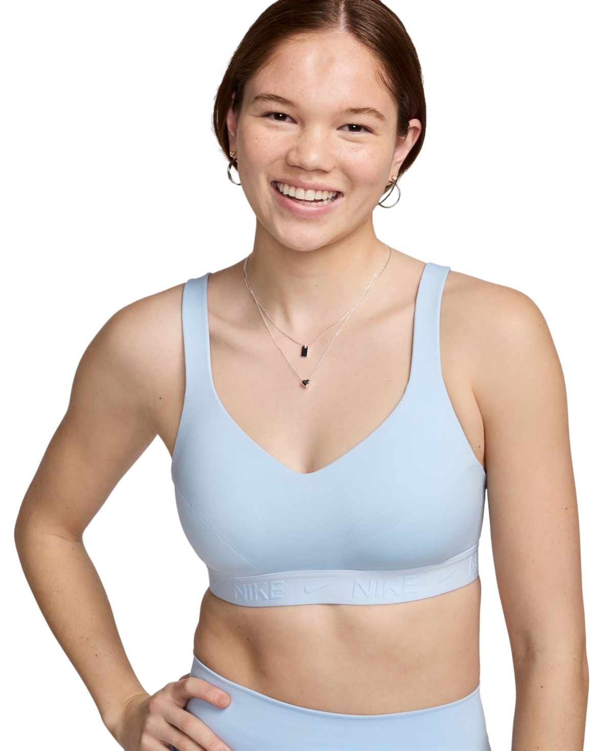 Shop Nike Women's Indy High Support Padded Adjustable Sports Bra In Lt Armory Blue,lt Armory Blue