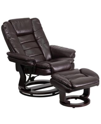 Multi-Position Recliner Ottoman Set Eucalyptus Wood Stitched Upholstery Swivel Base