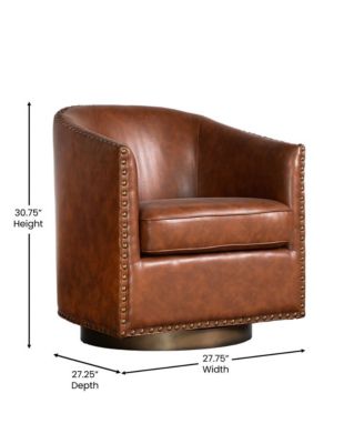 Ada Upholstered Club Style Barrel Chair With Nail Trim, Sloped Arms, And 360 Degree Swivel Base In A Vinyl Wrap