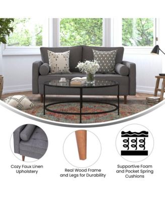 Holden Upholstered Mid-Century Modern Pocket Spring Loveseat With Wooden Legs And Removable Back Cushions