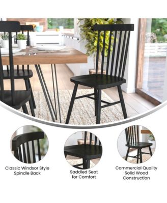 Torrin Set Of Two Premium Solid Wood Spindle Back Dining Chairs With Saddle Seats And Floor Protectant Felt Pads