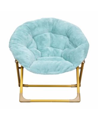 Io Kid'S Folding Saucer Chair With Cozy Faux Fur Upholstery And Metal Frame For Playroom, Bedrooms, Nursery And More