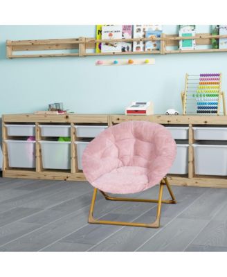 Io Kid'S Folding Saucer Chair With Cozy Faux Fur Upholstery And Metal Frame For Playroom, Bedrooms, Nursery And More