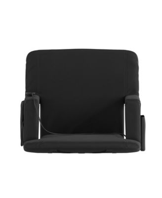 heated reclining with armrests, padded polyester, portable stadium chair with dual pockets and backpack straps.