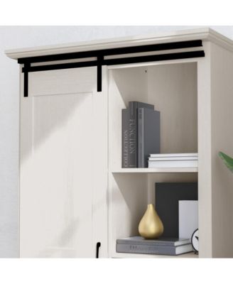 Finnoula Farmhouse Storage Cabinet, Semi-Open Storage With Sliding Barn Door