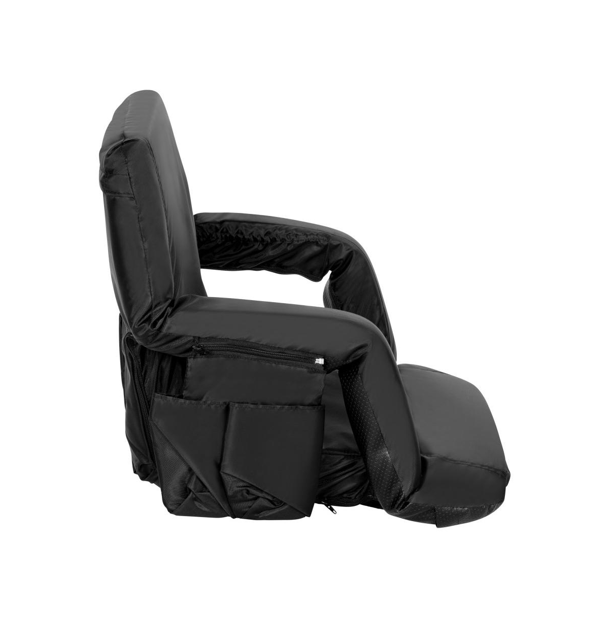 Portable Stadium Chair With Armrests, Reclining Padded Back & Seat, Lightweight Metal Frame & Backpack Straps, Storage Pockets