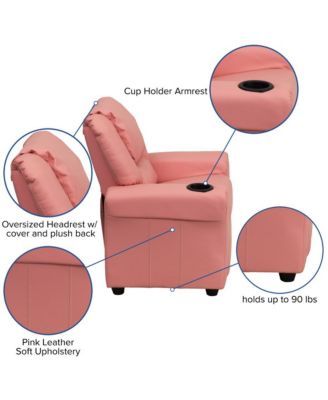 Contemporary Kids Single Wood Cup Holder, Headrest  Recliner Chair