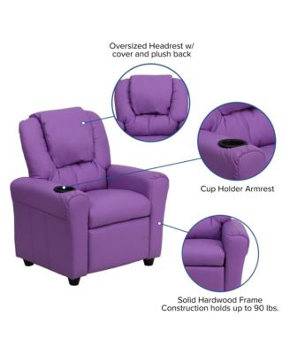 Contemporary Kids Single Wood Cup Holder, Headrest  Recliner Chair