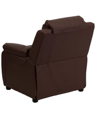 Deluxe Vinyl Padded Contemporary Kids Recliner With Storage Arms
