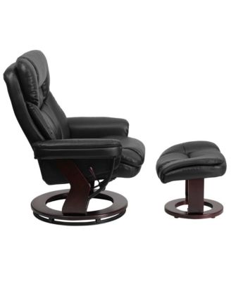 Multi-Position Recliner Chair & Curved Ottoman with Swivel Wood Base