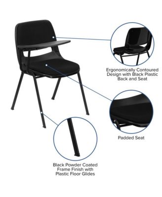 Padded Ergonomic Shell Chair With Right Handed Flip-Up Tablet Arm