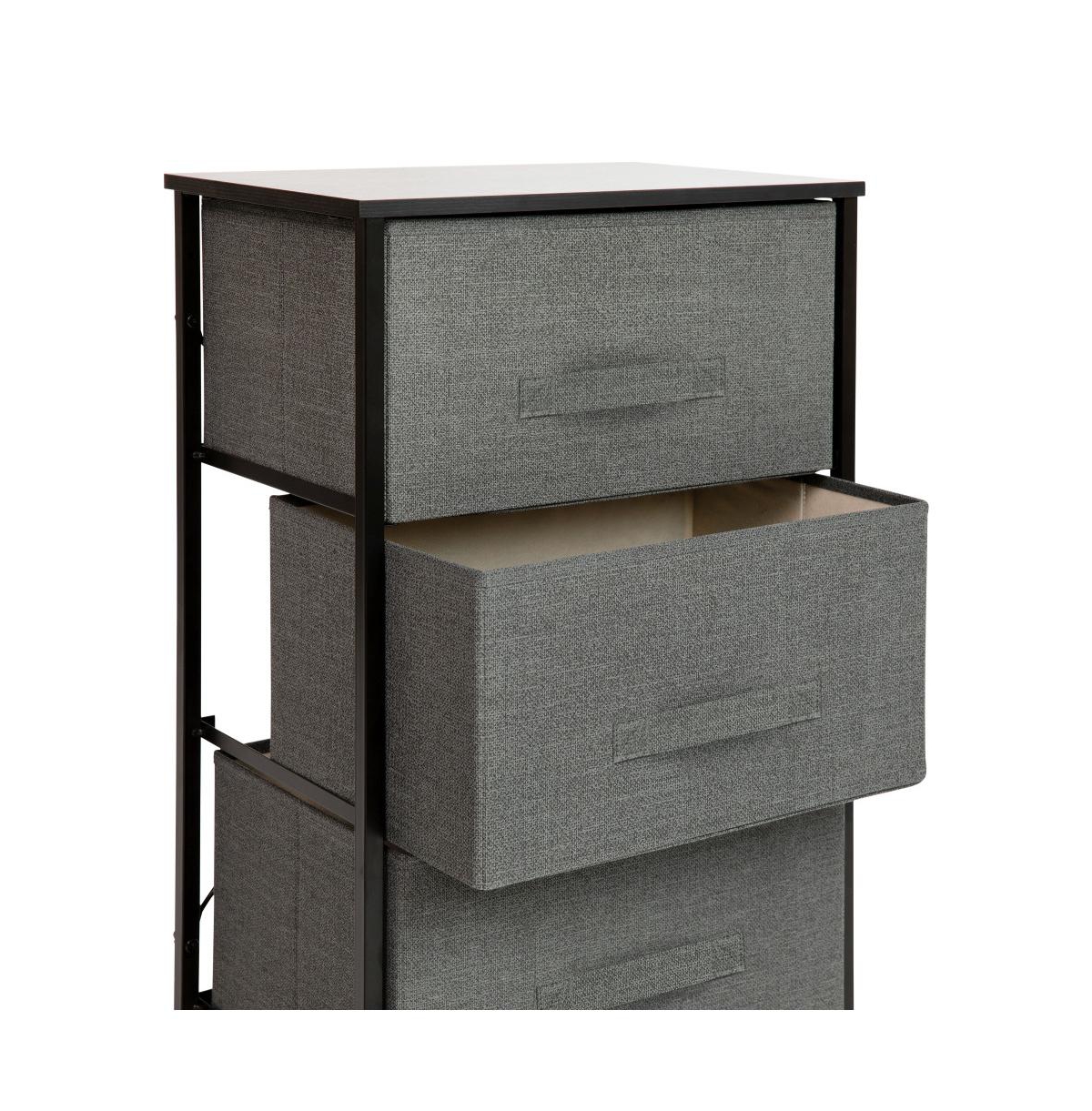 Emma+Oliver 3 Drawer Vertical Storage Dresser With Wood Top & Fabric Pull Drawers -gray