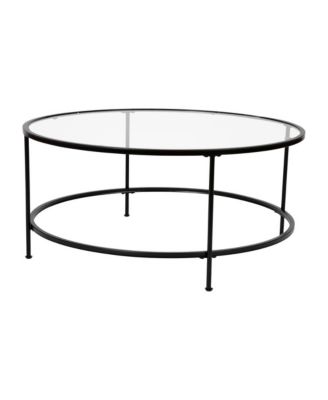 Newbury Glass Coffee Table With Round Matte Frame And Vertical Legs