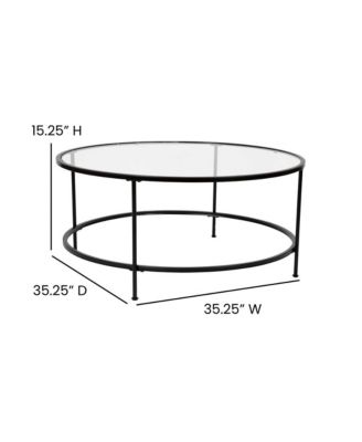 Newbury Glass Coffee Table With Round Matte Frame And Vertical Legs
