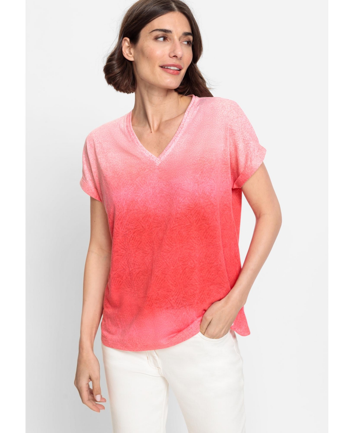 Women's Short Sleeve Ombre Burnout T-Shirt - Red poppy