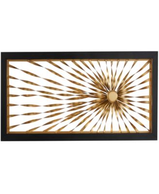 Rosemary Lane - Gold Metal Sunburst Coiled Ribbon Wall Decor with Black Frame, 24" x 3" x 52"