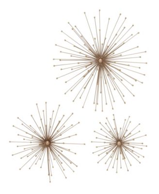Rosemary Lane - Gold Metal Starburst 3D Wall Decor, Set of 3 13", 17", 21"W