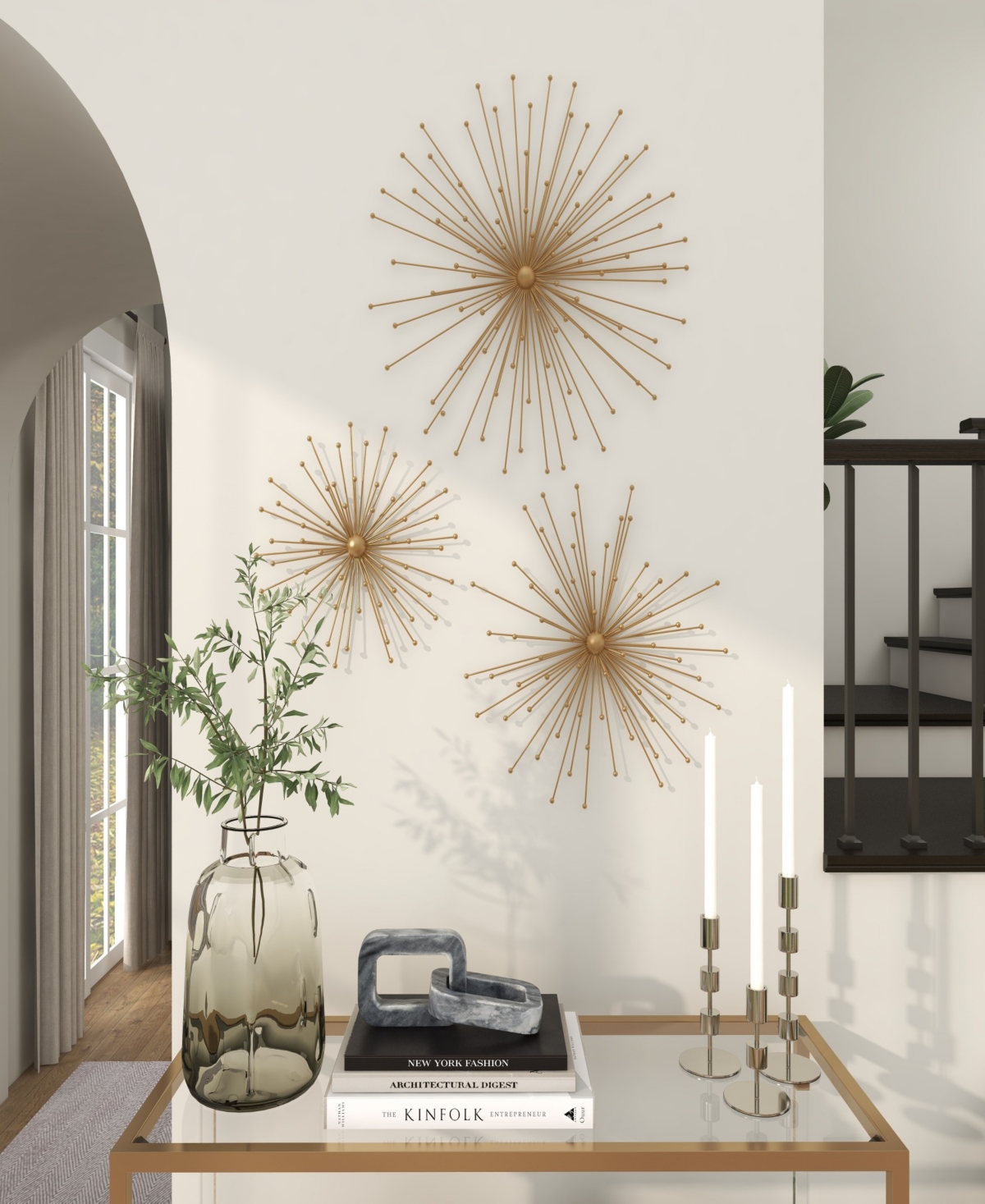 Rosemary Lane Gold Metal Starburst 3d Wall Decor, Set Of 3 13", 17", 21"w In Gold