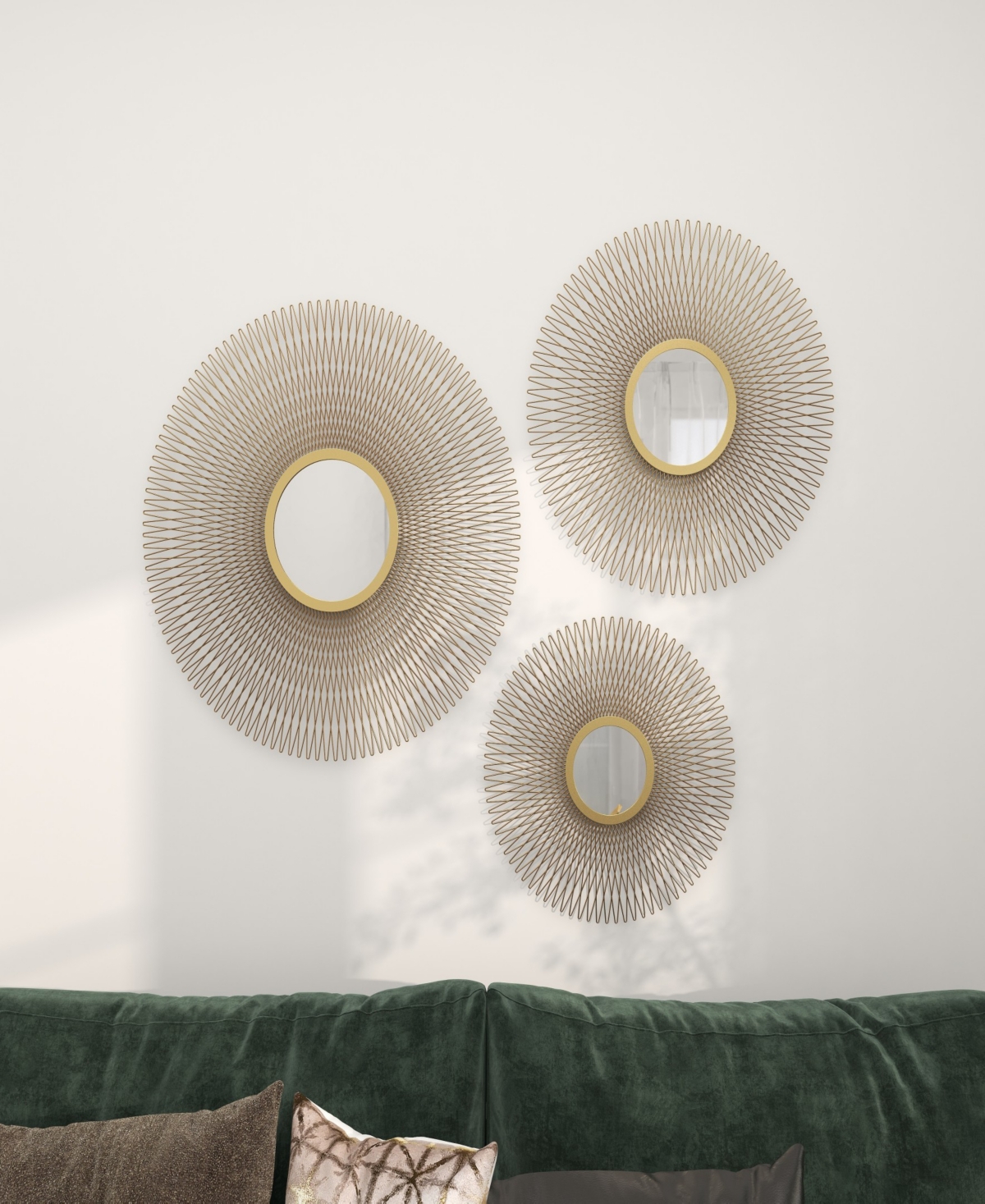 Rosemary LaneMetal Sunburst Wall Decor with Mirror Accent, Set of 3 18