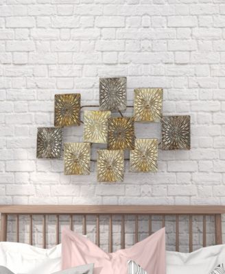 Gold Metal Sunburst Carved Overlapping Square Wall Decor, 43" x 3" x 24"