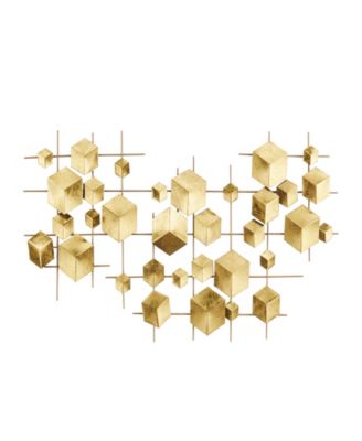 CosmoLiving - Gold Metal Geometric 3D Cube Relief Wall Decor, 36" x 2" x 20"