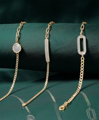 Diamond Pav&eacute; Disc Two-Chain Link Bracelet (1/4 ct. t.w.) in Gold Vermeil, Created for Macy's