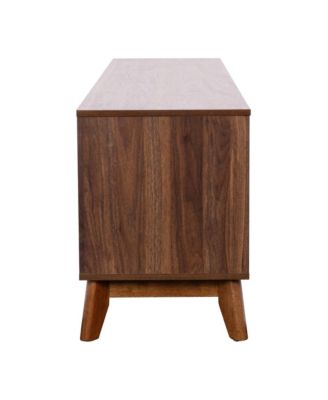 Beverly Mid-Century Modern Wooden Tv Stand With Soft Close Doors, Shelf, Cord Management Hole And Tapered Legs