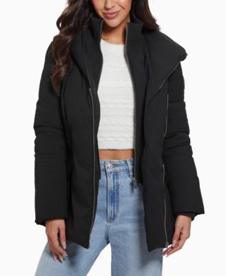 Women's Bibbed Shawl-Collar Hooded Puffer Coat
