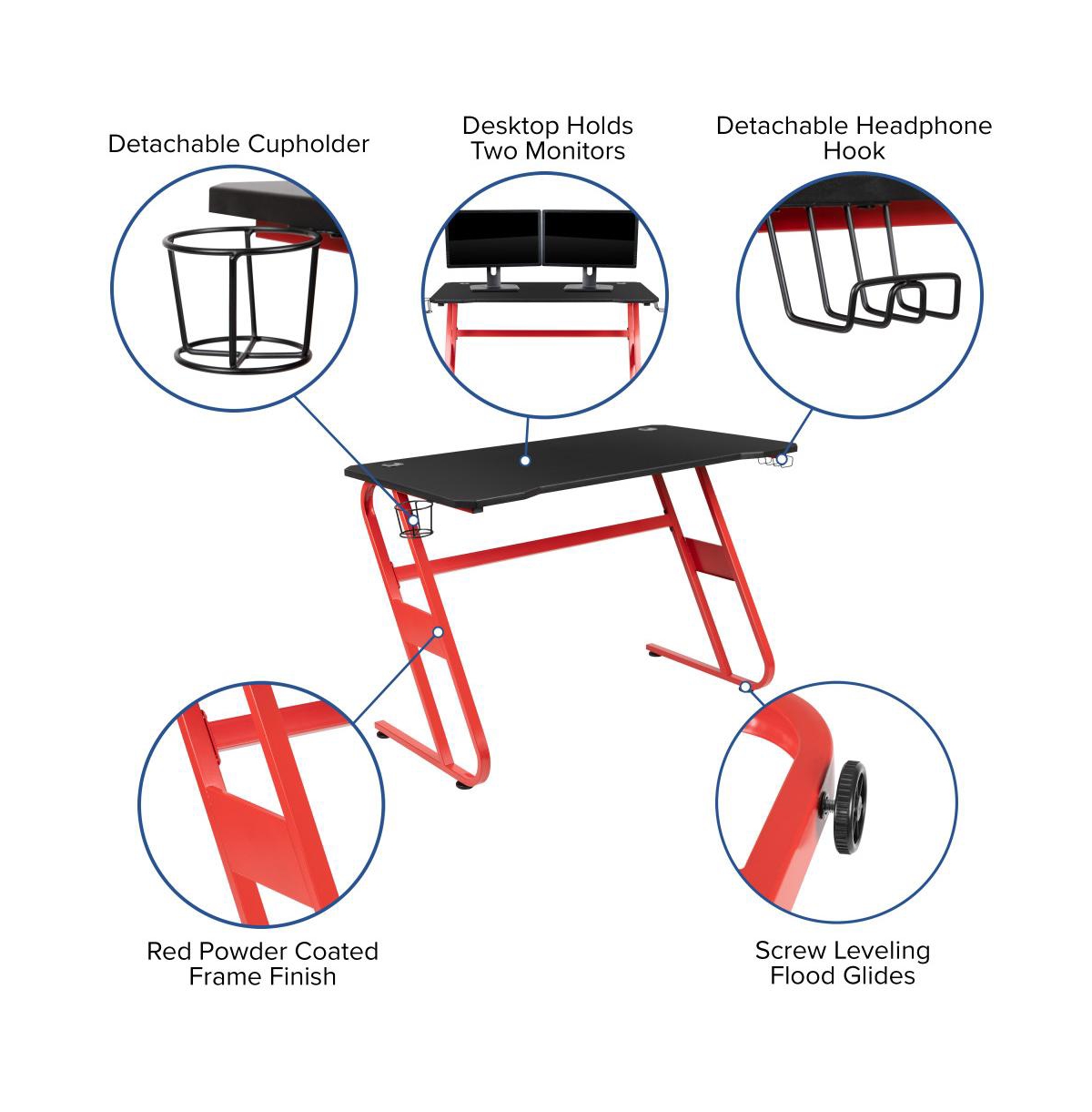 Emma+Oliver Gaming Desk And Racing Chair Set With Cup Holder And Headphone Hook