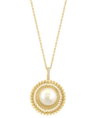 EFFY Collection - Freshwater Pearl (9-1/2mm) & Diamond Accent Solitaire 18" Pendant Necklace in 14k Gold