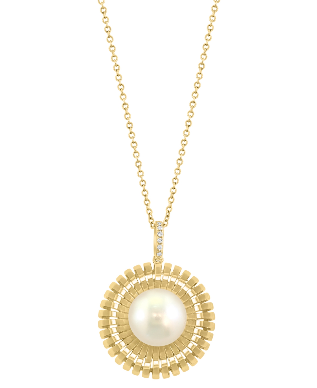 Effy Collection Effy Freshwater Pearl (9-1/2mm) & Diamond Accent Solitaire 18" Pendant Necklace In 14k Gold